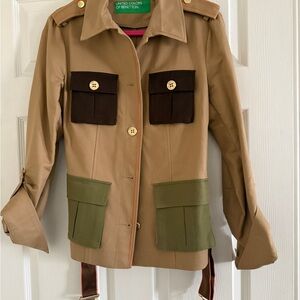 United Colors of Benetton Beige Jacket with Dark Brown and Olive Pockets